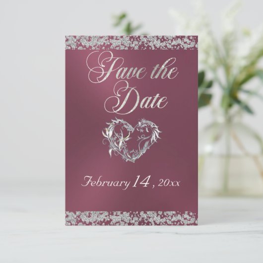 Romantisch hart en glitter op lavendel save the date (Staand voorkant)