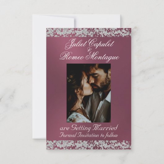 Romantisch hart en glitter op lavendel save the date (Achterkant)