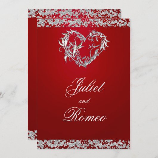 Romantisch hart en glitter op rode bruiloft kaart (Voorkant / Achterkant)