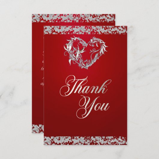 Romantisch hart en glitter op rood bedankkaart (Voorkant / Achterkant)
