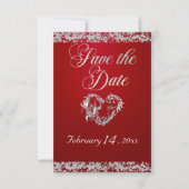 Romantisch hart en glitter op rood save the date (Voorkant)