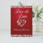 Romantisch hart en glitter op rood save the date (Staand voorkant)