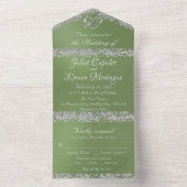 Romantisch hart en glitter op Sage Green All In One Uitnodiging (Binnen)