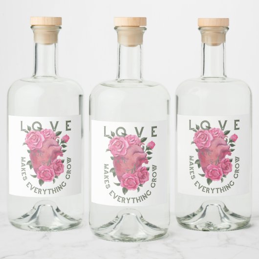 Romantisch hart en Rozen groeiboodschap Likeurfles Etiket (Flessen)