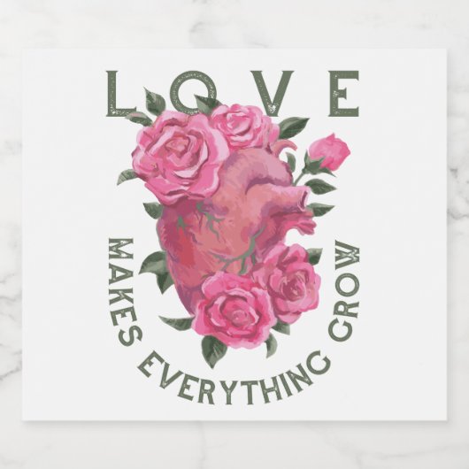 Romantisch hart en Rozen groeiboodschap Likeurfles Etiket (Enkel label)