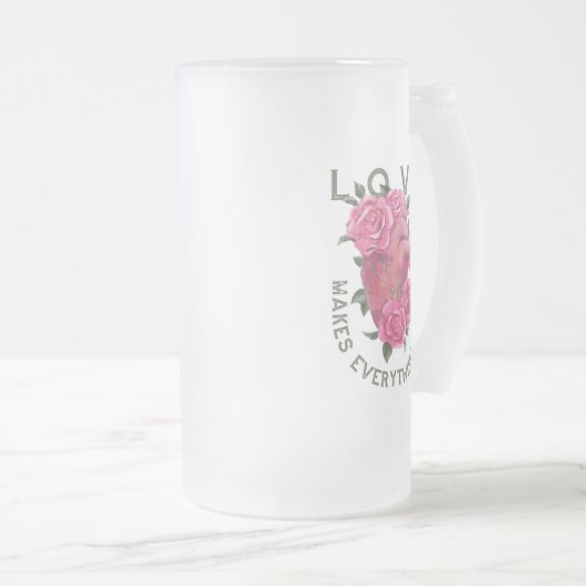 Romantisch hart en Rozen groeiboodschap Matglas Bierpul (Voorkant rechts)