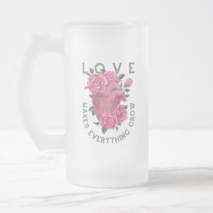 Romantisch hart en Rozen groeiboodschap Matglas Bierpul