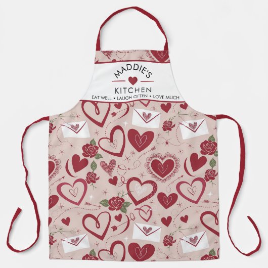 Romantisch hart en Rozen naadloos patroonontwerp Schort (Voorkant)