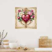 Romantisch hart en Rozen  Poster (Keuken)