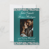 Romantisch Hart & Glitter op Blauwgroen Save The Date (Achterkant)