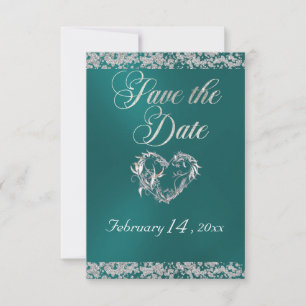 Romantisch Hart & Glitter op Blauwgroen Save The Date
