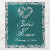 Romantisch Hart & Glitter op Blauwgroen Wijn Etiket (Enkel label)