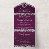 Romantisch Hart & glitter op Plum All In One Uitnodiging (Binnen)