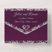 Romantisch Hart & glitter op Plum All In One Uitnodiging (Achterkant)