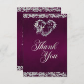 Romantisch Hart & glitter op Plum Bedankkaart (Voorkant / Achterkant)