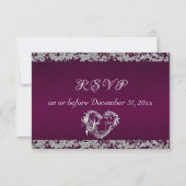 Romantisch Hart & glitter op Plum RSVP Kaartje (Voorkant)