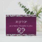 Romantisch Hart & glitter op Plum RSVP Kaartje (Staand voorkant)