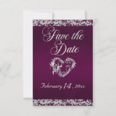 Romantisch Hart & Glitter op Plum Save The Date (Voorkant)