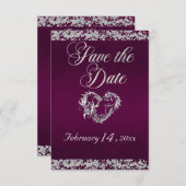 Romantisch Hart & Glitter op Plum Save The Date (Voorkant / Achterkant)