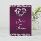 Romantisch Hart & Glitter op Plum Wedding Kaart (Staand voorkant)