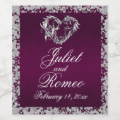 Romantisch Hart & glitter op Plum Wijn Etiket (Enkel label)
