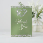 Romantisch Hart & Glitter op Sage Bedankkaart (Staand voorkant)
