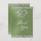 Romantisch Hart & Glitter op Sage Bedankkaart (Voorkant / Achterkant)