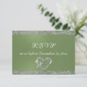 Romantisch Hart & Glitter op Sage RSVP Kaartje (Staand voorkant)