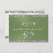 Romantisch Hart & Glitter op Sage RSVP Kaartje (Voorkant / Achterkant)