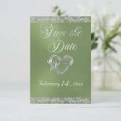 Romantisch Hart & Glitter op Sage Save The Date (Staand voorkant)