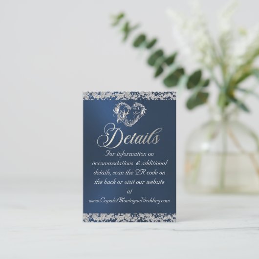 Romantisch Hart & Glitter, QR Code op Blauw Informatiekaartje (Staand voorkant)