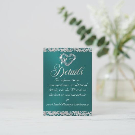 Romantisch Hart & Glitter, QR-code op Blauwgroen Informatiekaartje (Staand voorkant)