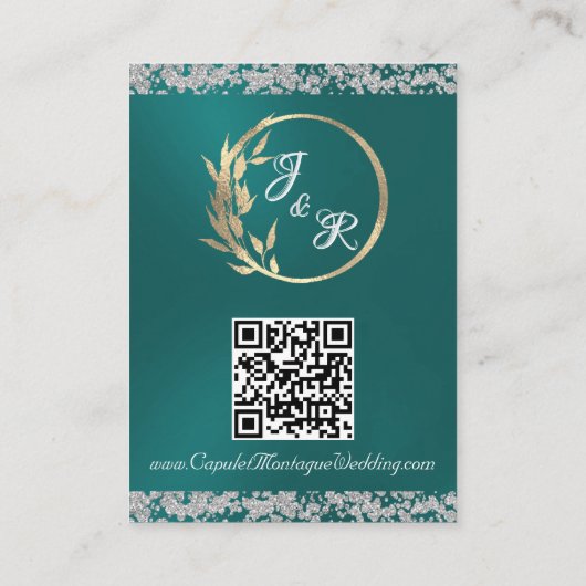 Romantisch Hart & Glitter, QR-code op Blauwgroen Informatiekaartje (Achterkant)