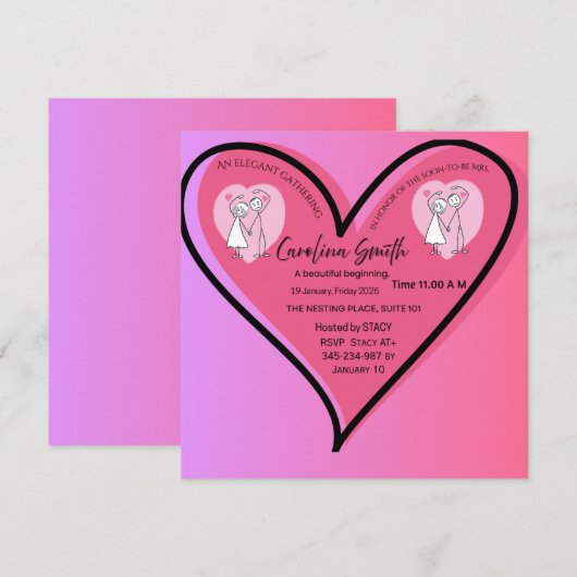 Romantisch Hart Hen Party Uitnodiging – Modern Roz (Voorkant / Achterkant)