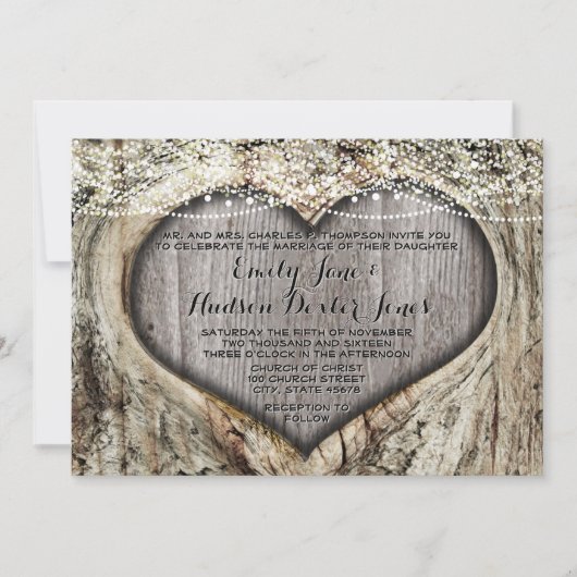 Romantisch hart in boomstamhout kaart (Voorkant)