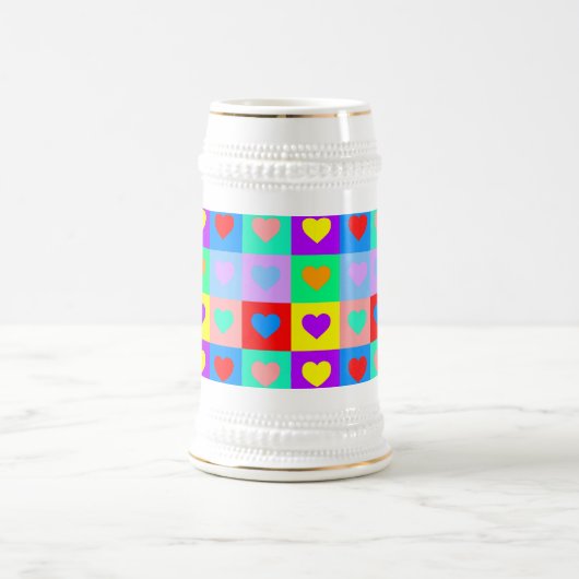 Romantisch Hart Kleurrijke Patroon Pop Art Bierpul (Center)