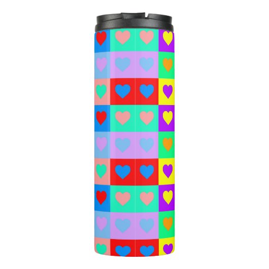 Romantisch Hart Kleurrijke Patroon Pop Art Thermosbeker (Achterkant)