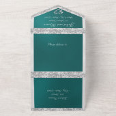 Romantisch hart, lint en glitter op Blauwgroen All In One Uitnodiging (Buitenkant)