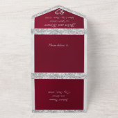 Romantisch hart, lint en glitter op Bourgogne All In One Uitnodiging (Buitenkant)