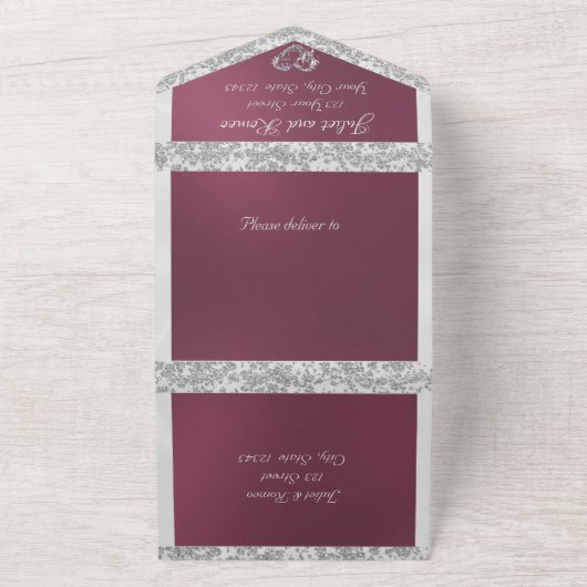 Romantisch hart, lint en glitter op lavendel all in one uitnodiging (Buitenkant)