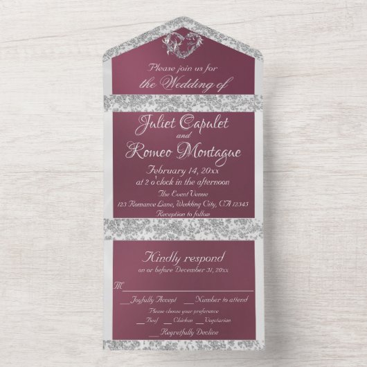 Romantisch hart, lint en glitter op lavendel all in one uitnodiging (Binnen)