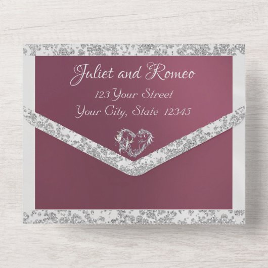 Romantisch hart, lint en glitter op lavendel all in one uitnodiging (Achterkant)