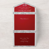 Romantisch hart, lint en glitters op karmozijnrood all in one uitnodiging (Buitenkant)