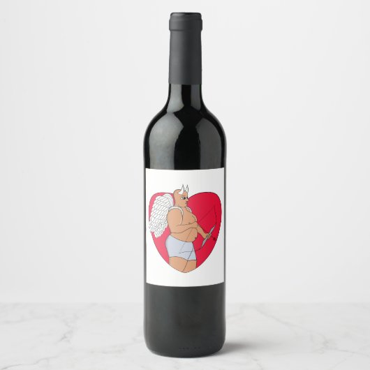 Romantisch hart met een ongewone Cupido Wijn Etiket (Voorkant)