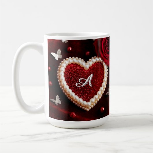 Romantisch Hart Met Parelrand Koffiemok (Links)
