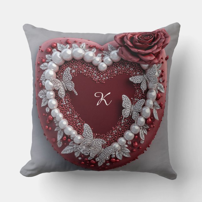 Romantisch Hart Met Parelrand Kussen (Voorkant)