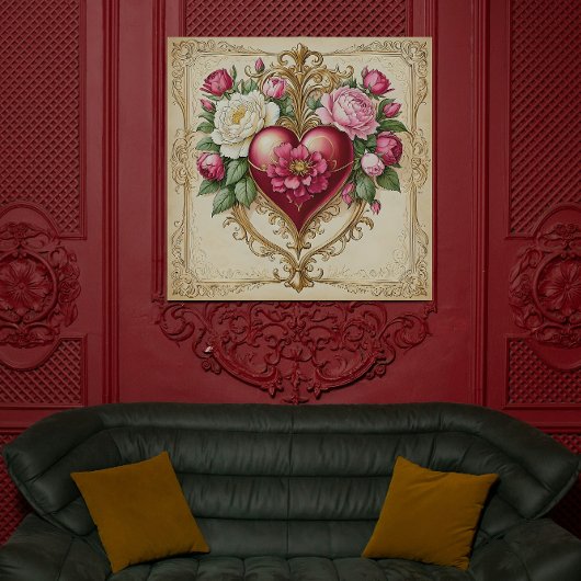Romantisch  Hart met Rozen Art 💕 Canvas Afdruk