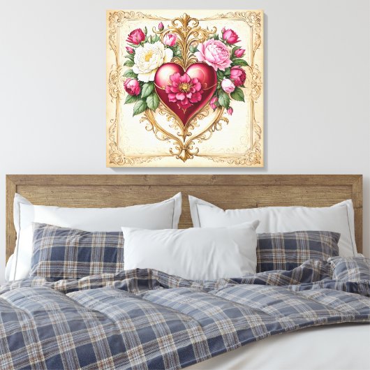 Romantisch  Hart met Rozen Art 💕 Canvas Afdruk (Insitu (Slaapkamer))