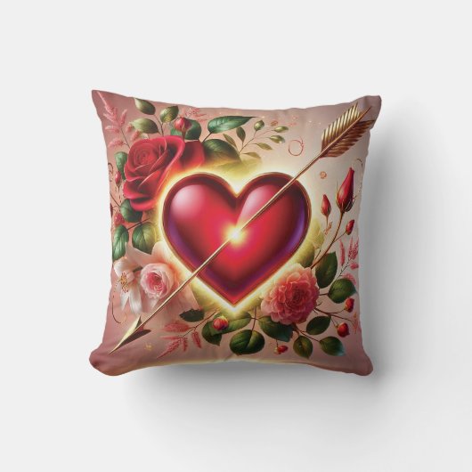 Romantisch hart met Rozen en goud Kussen (Voorkant)