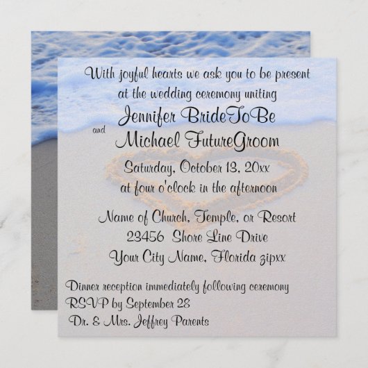 Romantisch hart op zand strandbruiloft kaart (Voorkant / Achterkant)